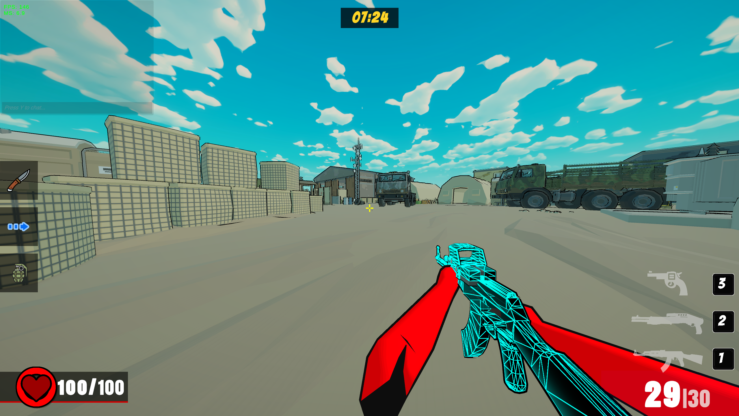 Color-Strike gameplay screenshot — first-person view holding an AK with neon style